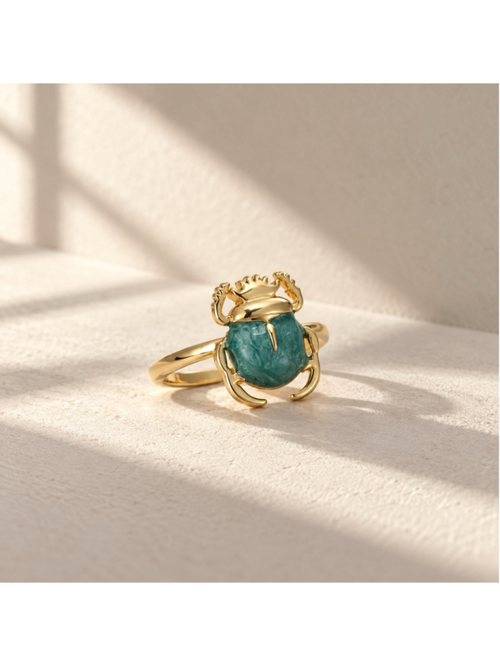 Scarab Beetle Ring Sz 7 Gold Egyptian Revival Boho Incect Bug Statement Artistic